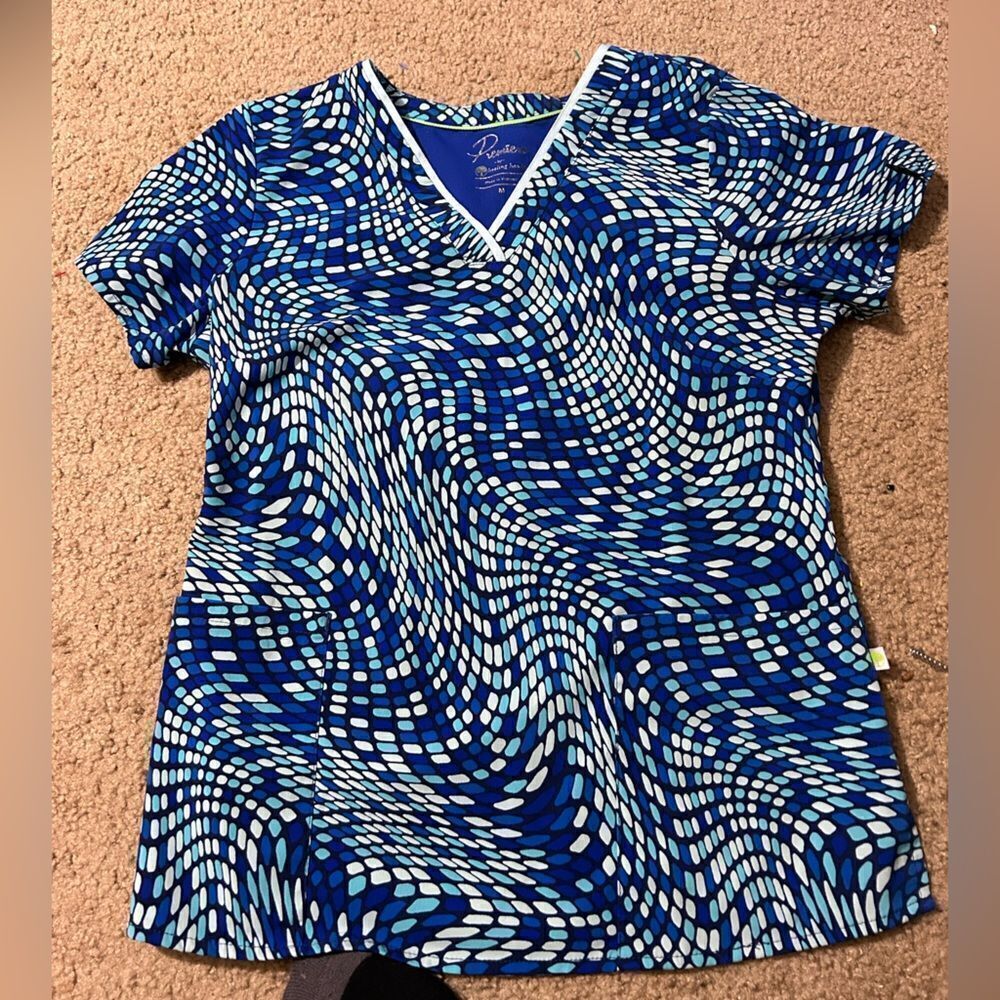 Premier Blue Patterned Scrub Top